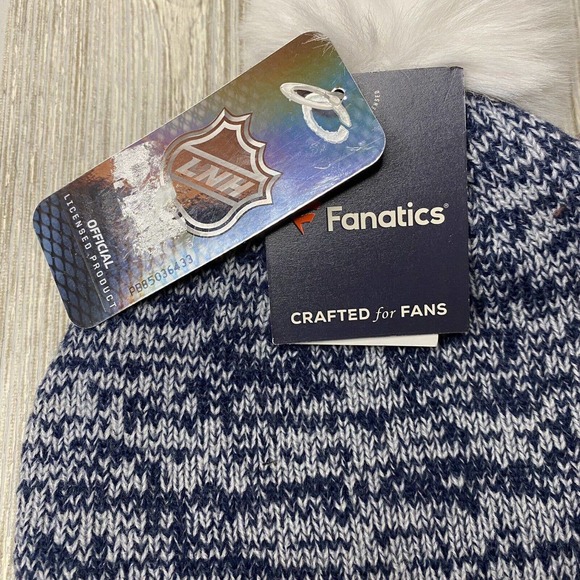 Fanatics Iconic Columbus Blue Jackets Cuffed Pom Hat One Size Blue White NHL New - Picture 3 of 6